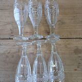 6 flûtes en verre épais ciselé