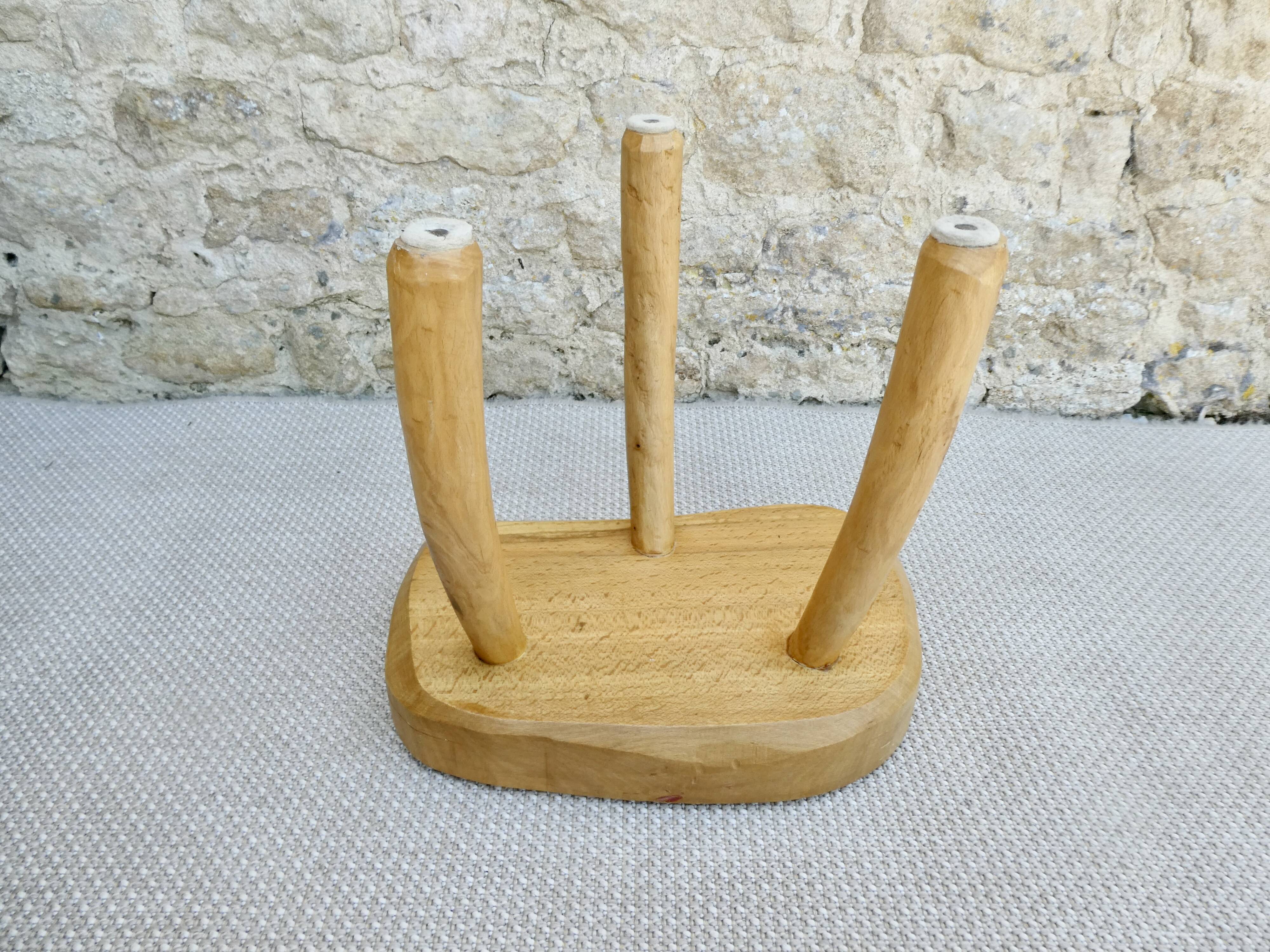 Solid wood tripod stool, 70s