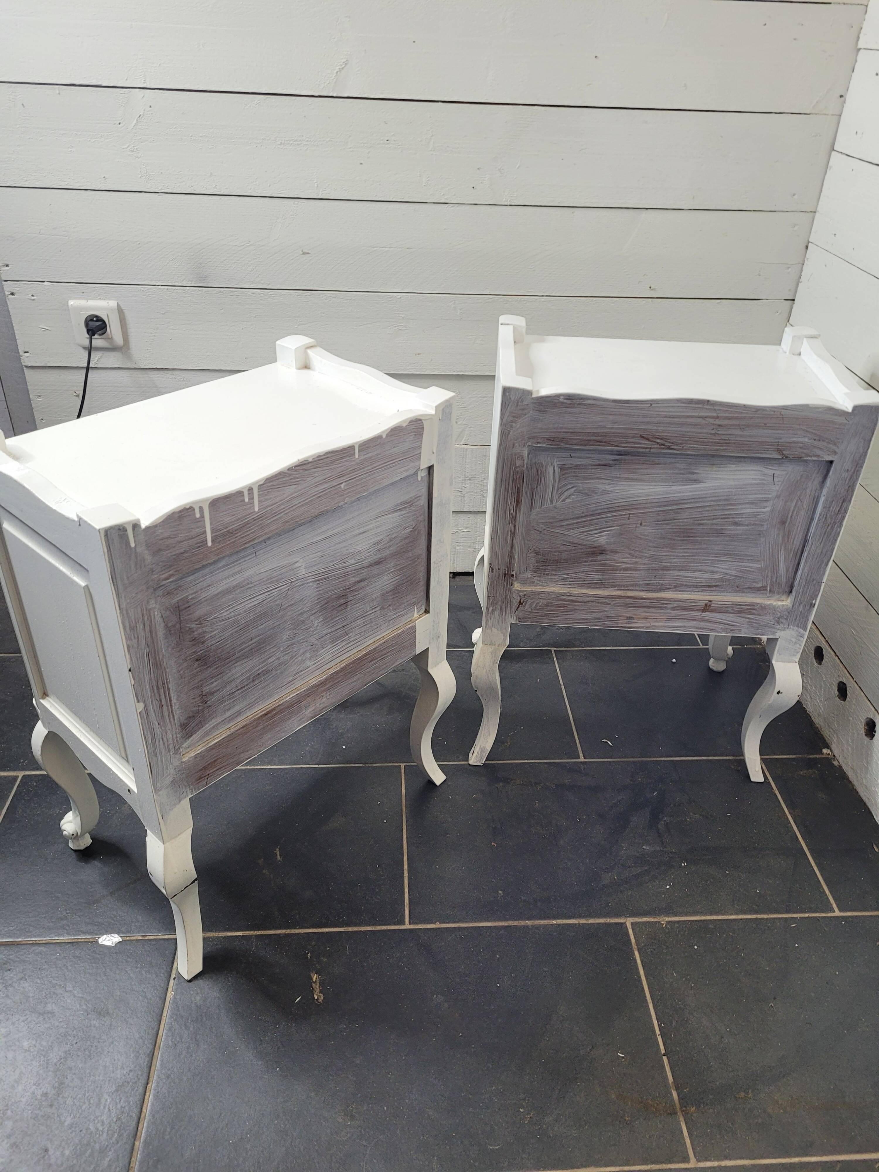 Pair of white patinated Louis XV style bedside tables