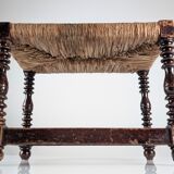 Traditional Spanish rush bench with turned legs, 1940s