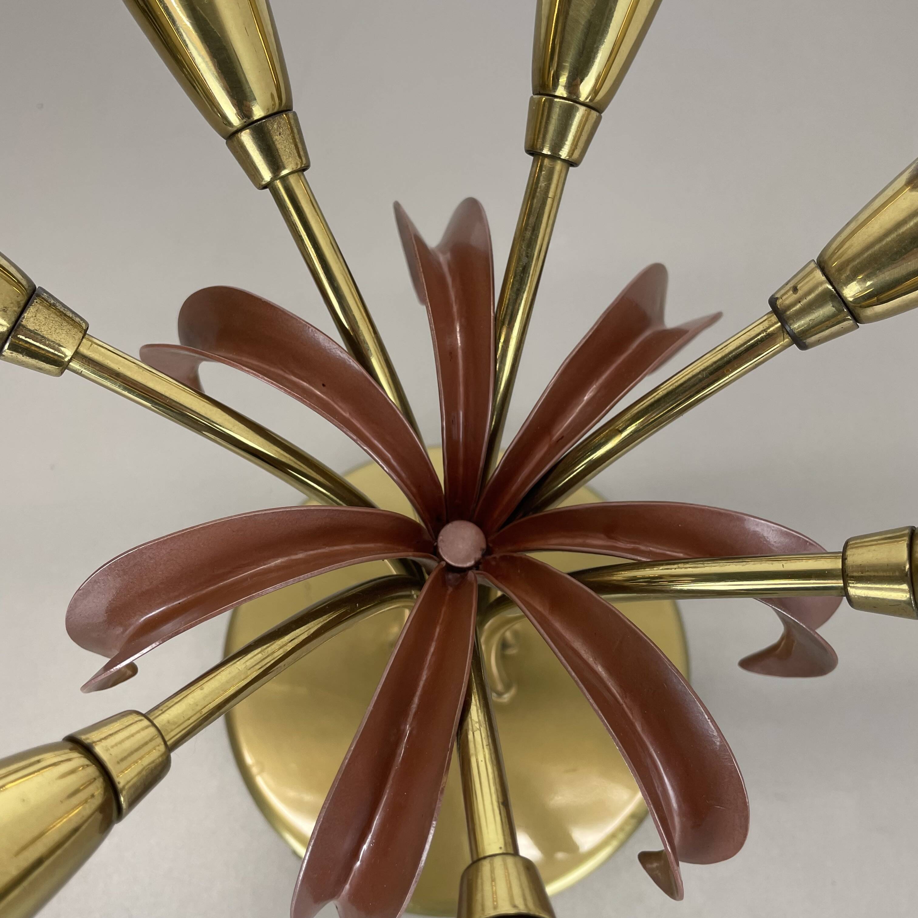 Brass Italian Stilnovo Style Theatre Ceiling Light Flush Mount, Italy, 1950