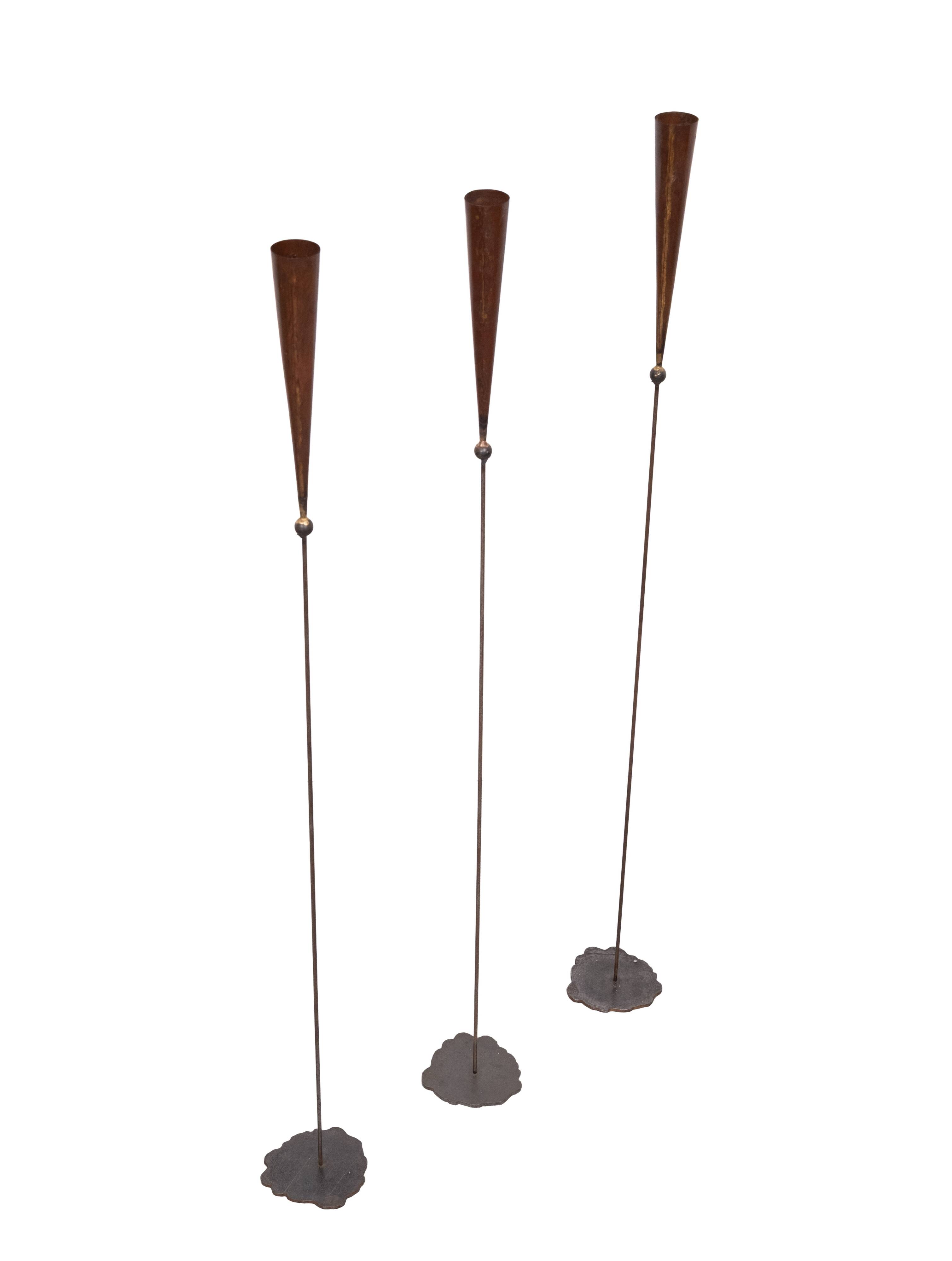 Pieter Spruyt handmade Brass 3 Brutalist Torchères