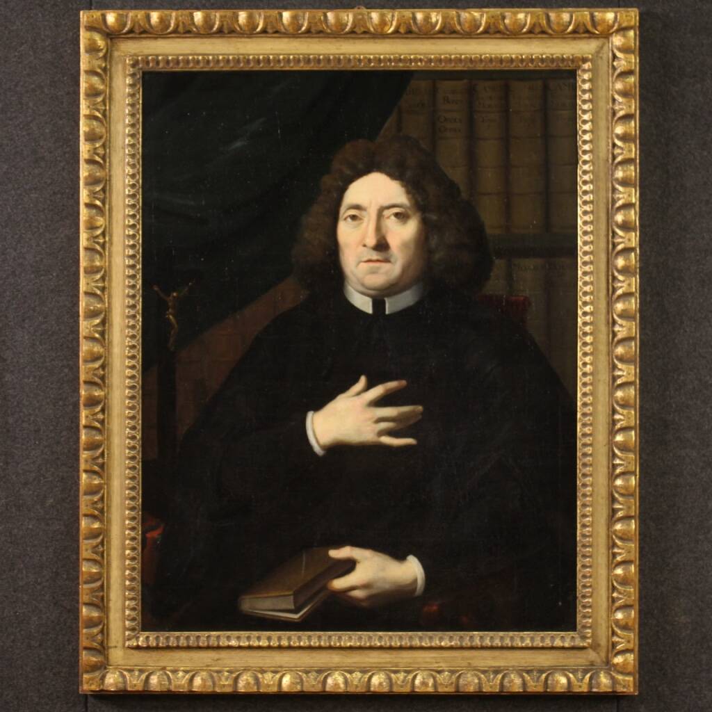 Antique portrait painting signed Gerrit Van Gimning and dated 1715