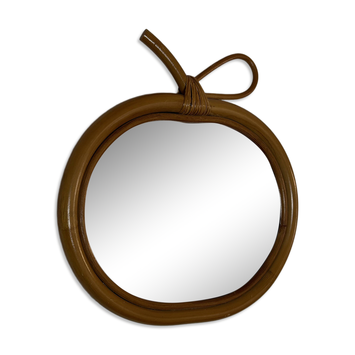 Miroir vintage 1960 pomme rotin osier bambou - 32 x 33 cm