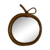 Miroir vintage 1960 pomme rotin osier bambou - 32 x 33 cm