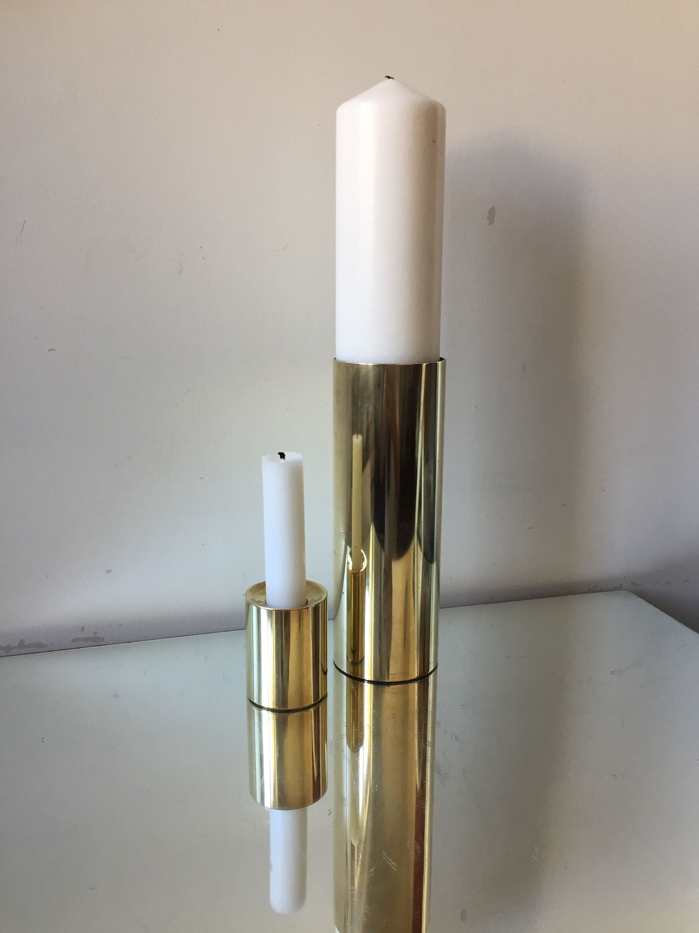 Danish mid century brass candleholders set of 2