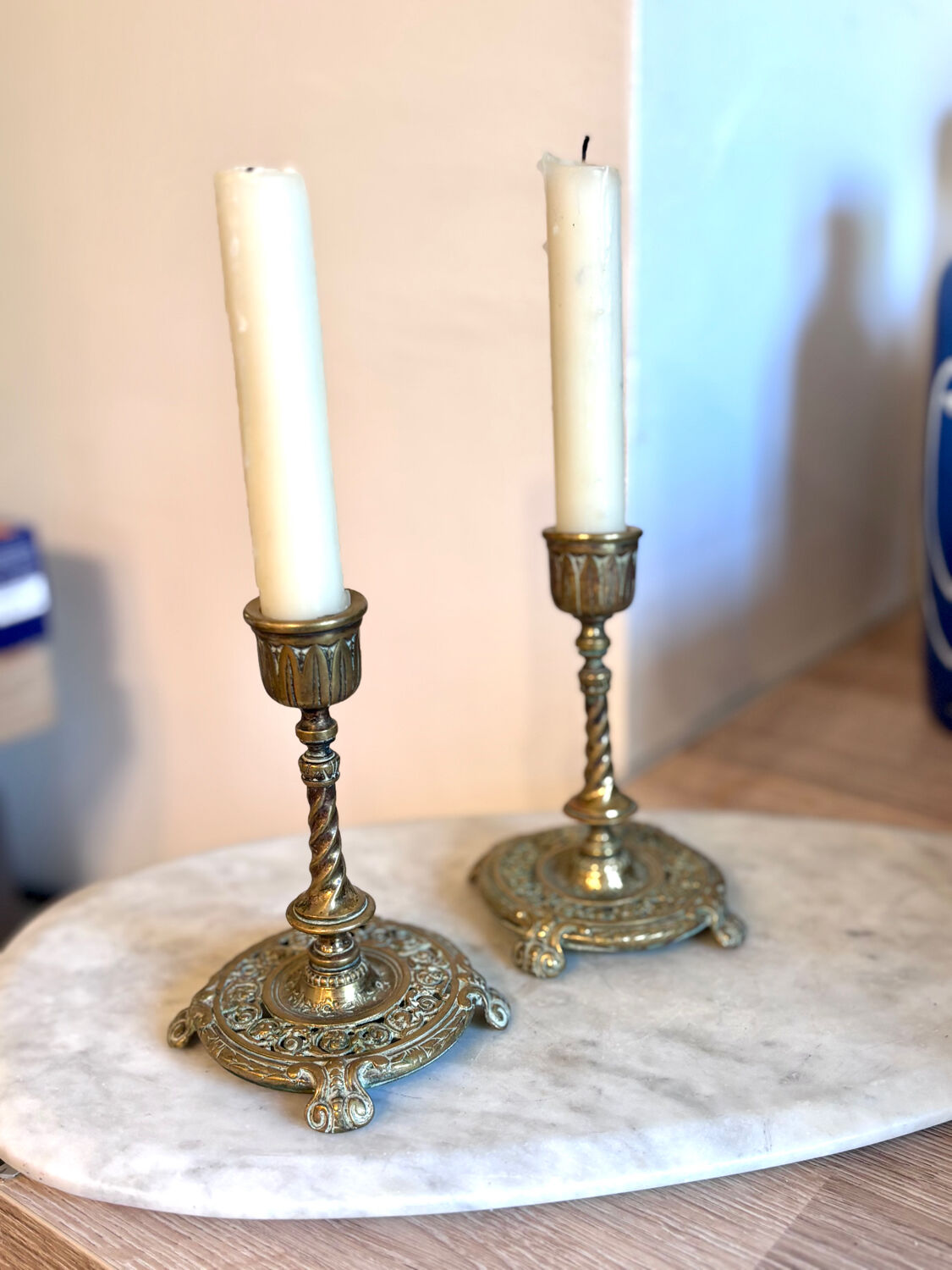 Duo table candleholders in bronze XIXeme siècle