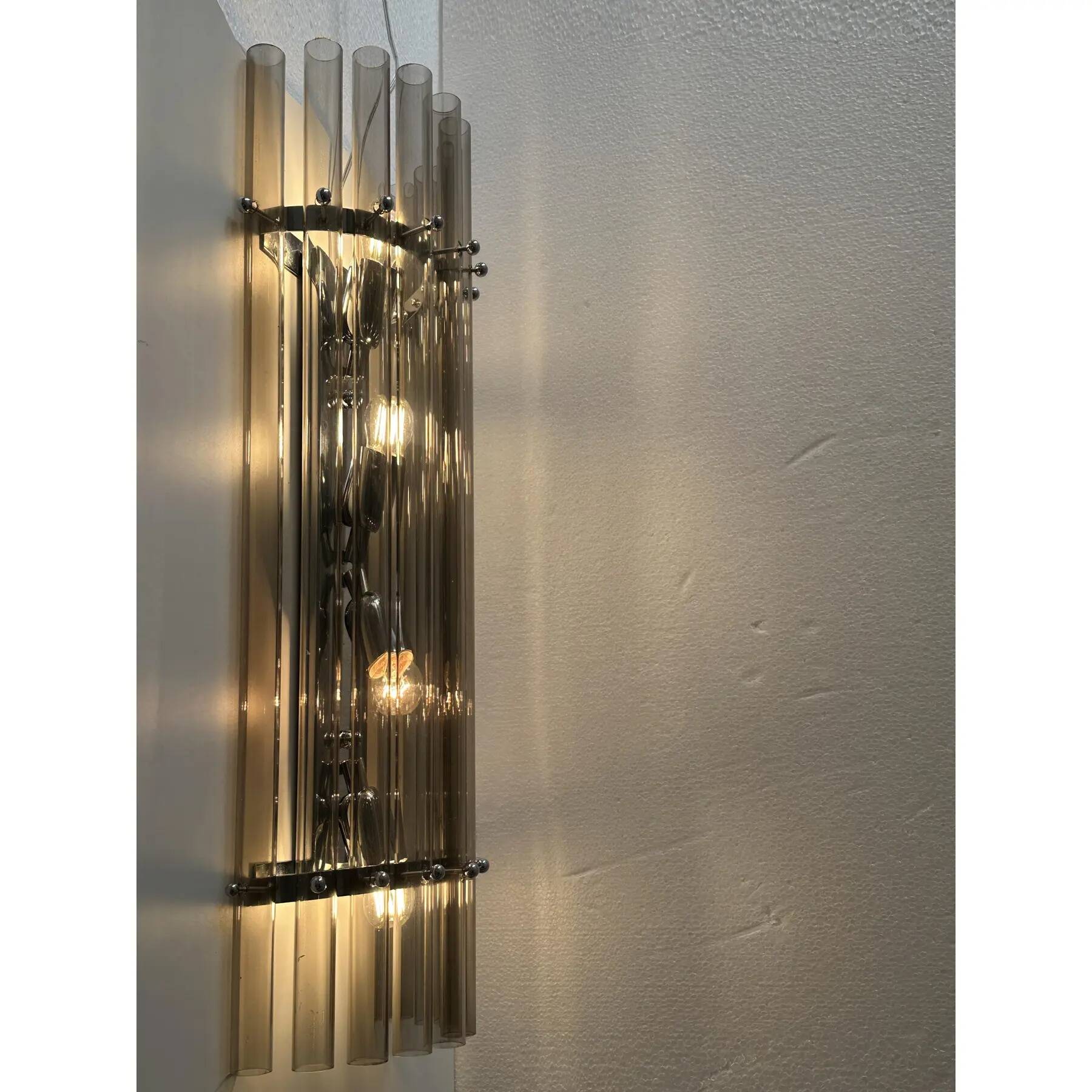 Contemporary Modern Smoked-Fumè Glass Pipes Wall Sconces-Set of Two