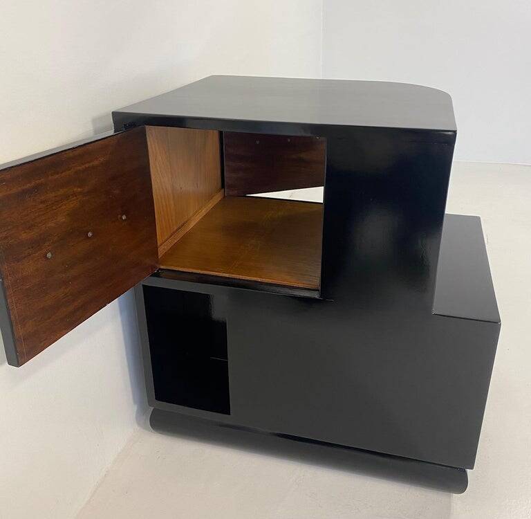 Italian Art Deco Parchment and Black Lacquer Cabinet, 1940s