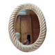 Miroir ovale vintage en corde . 65 x 50 cm .