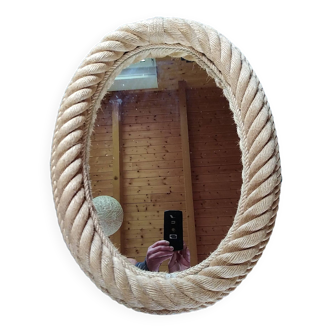 Miroir ovale vintage en corde . 65 x 50 cm .