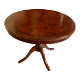 Table à manger ronde extensible en placage de noyer burl, vers 1930