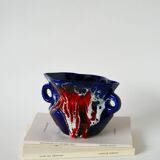Vase en céramique / fat lava rouge, bleu et blanc, 1970