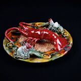 Lobster plate in Caldas da Rainha earthenware slip Palissy majolica