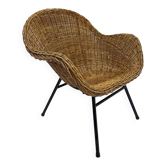 Chaise en osier de style mid-century, années 1950.