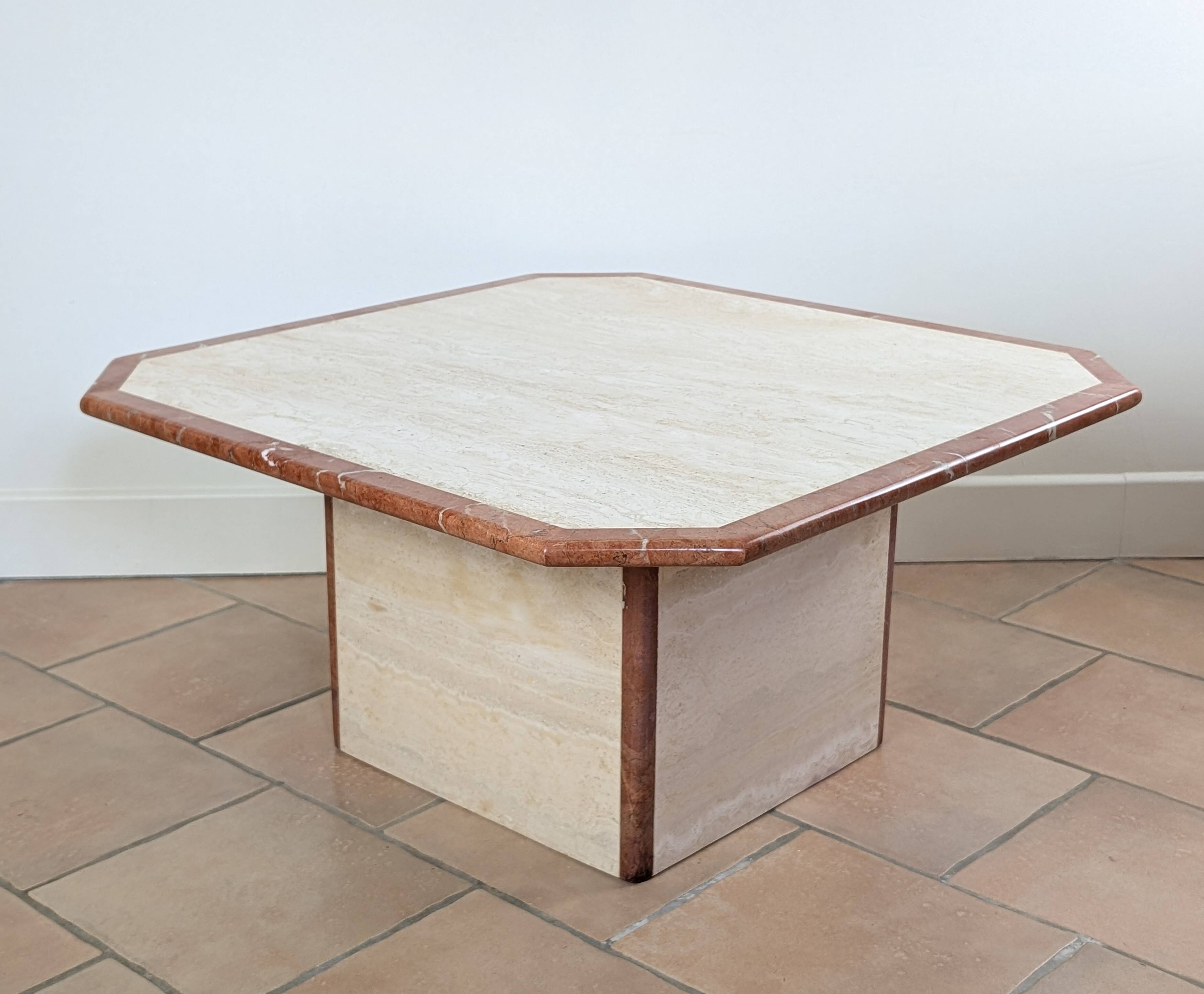 Travertine and marble coffee table