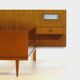 Vintage mid century double bed in teak + floating nightstands & lighting