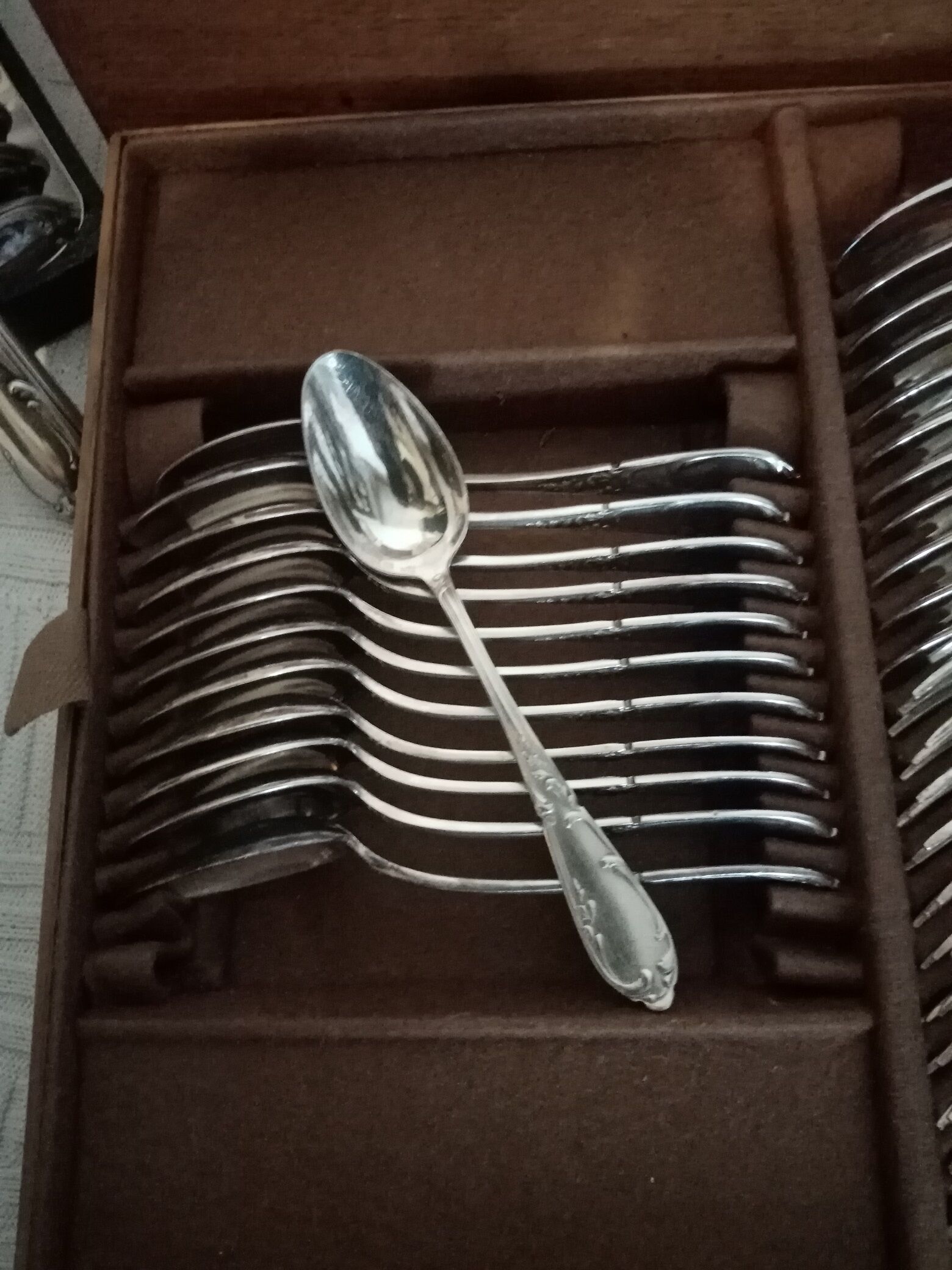 Housewife SFAM model Chambly rocker Louis XV silver metal wooden box