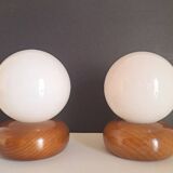 Paire lampes de chevet en bois