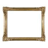 English frame in carved and gilded wood with cartouches and pigtails and leafy rinceaux