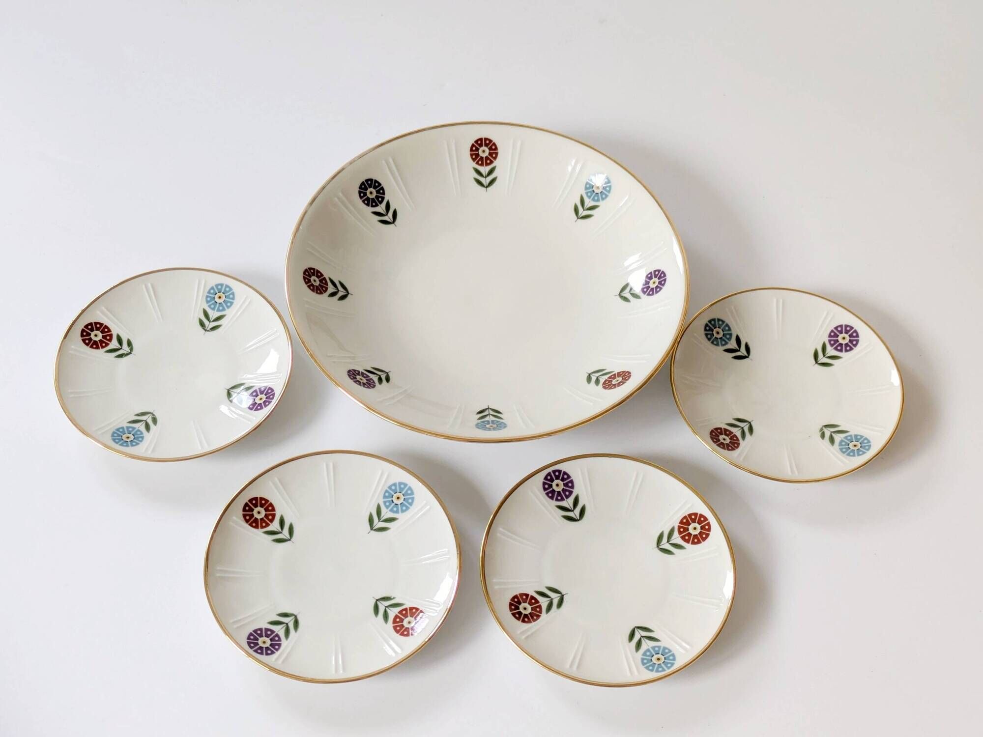 Set of 4 coasters + 1 plate, Winterling Bavaria porcelain, 1960s