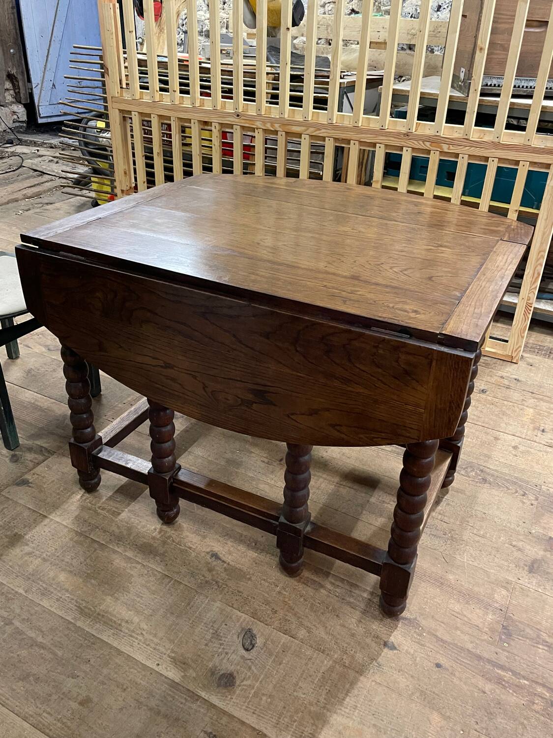 Solid wood farmhouse table with drop leaves