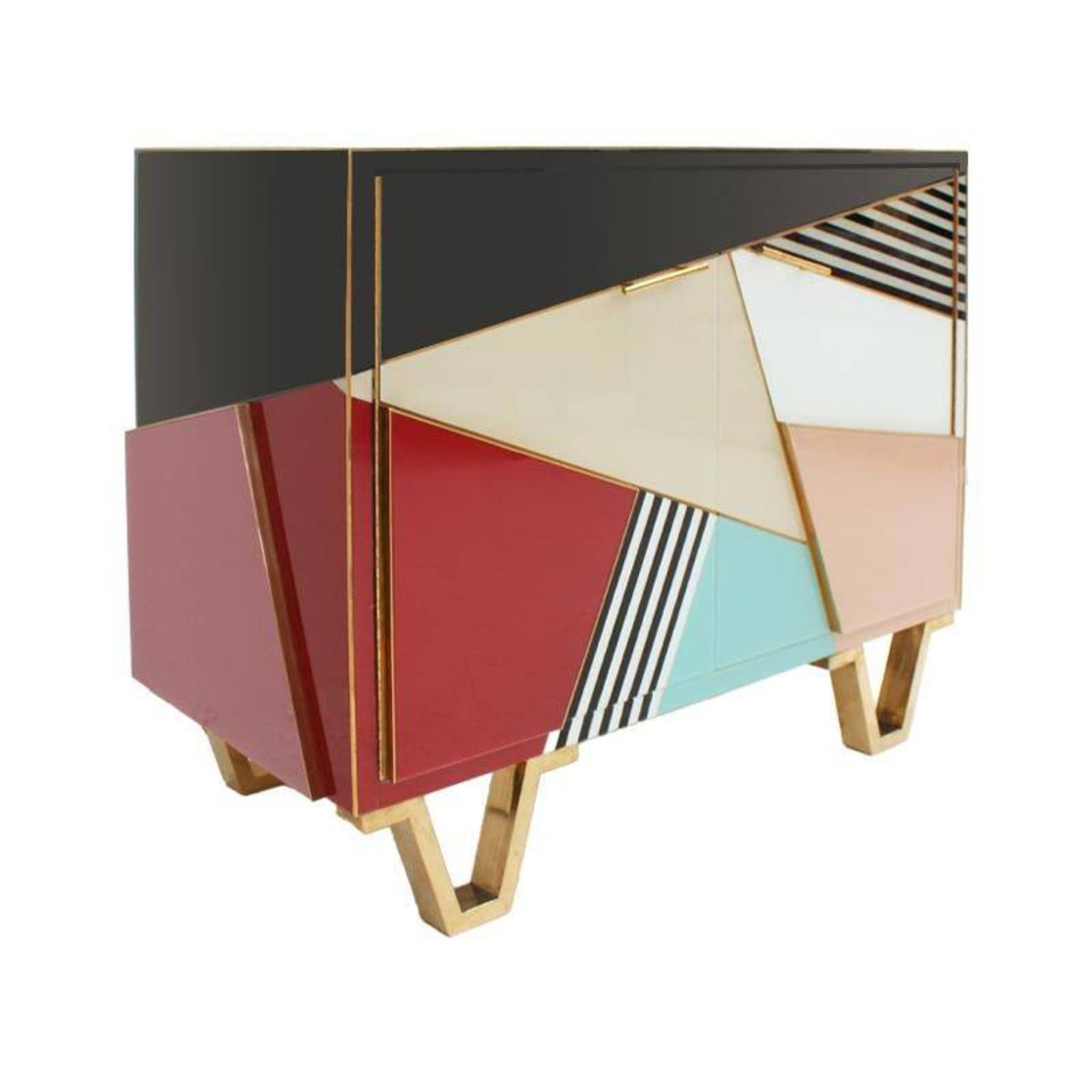 Mid Modern Italian Colored Glass Sideboards with Solid Wood Structure and Brass