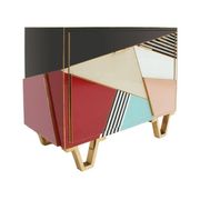 Mid Modern Italian Colored Glass Sideboards with Solid Wood Structure and Brass