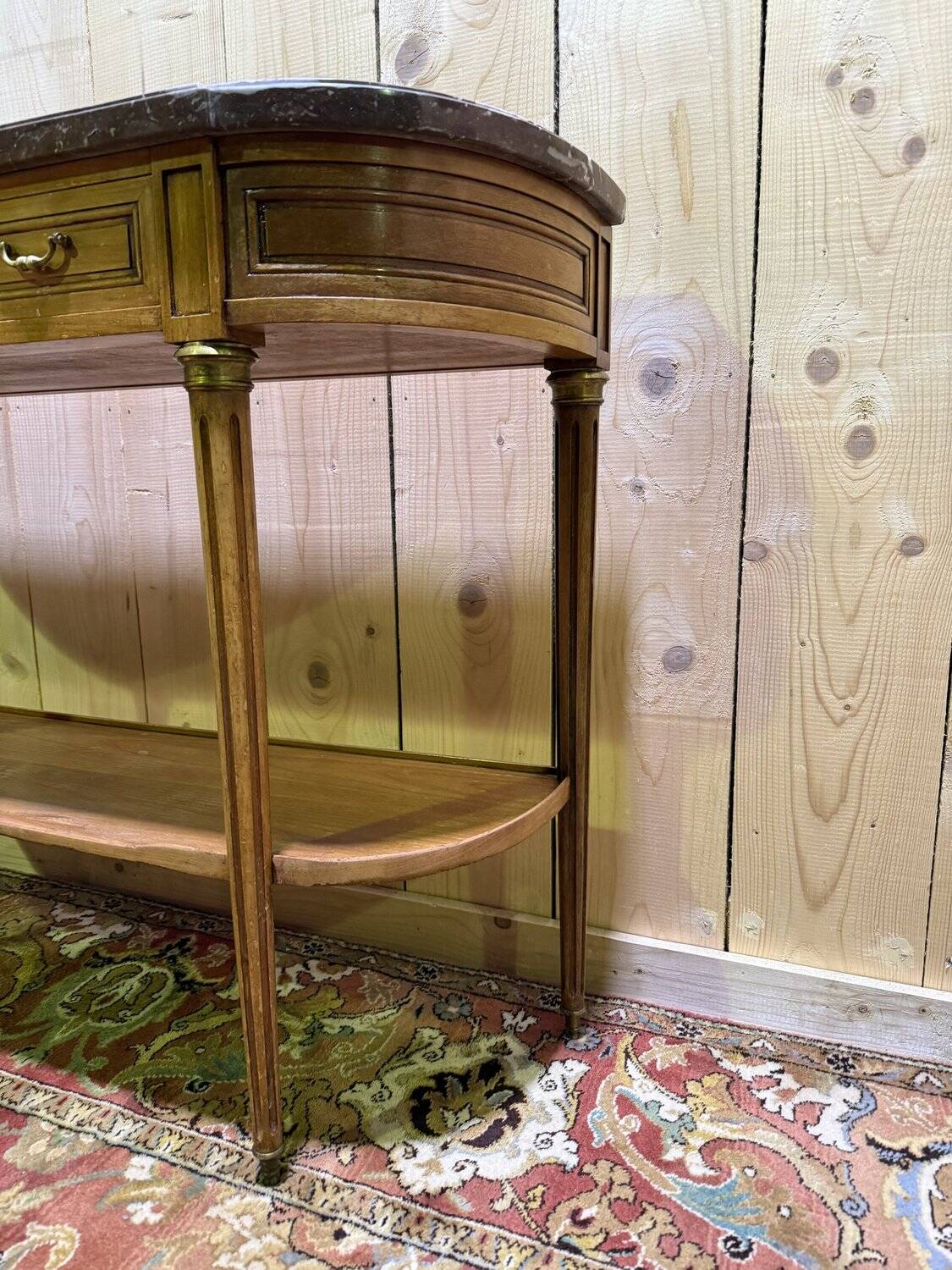 Louis XVI style console in marble and cherry wood.