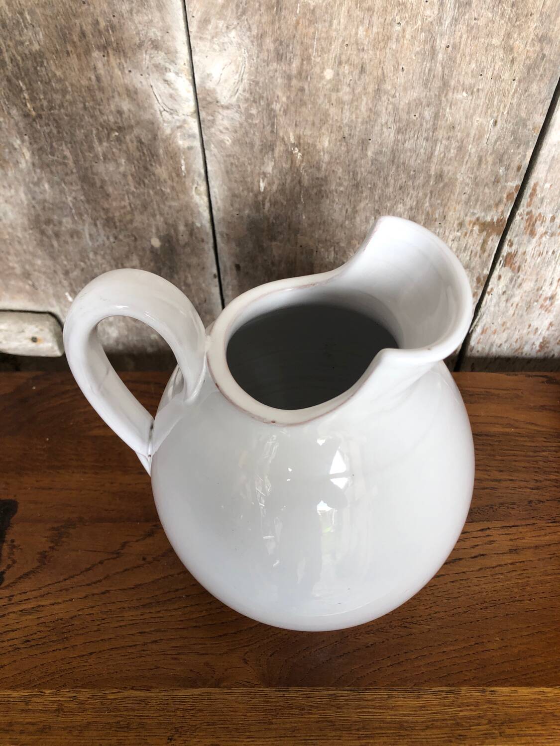Old Nicola FASANO White Enameled Terracotta Pitcher Italy Vintage #A763
