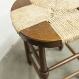 Brutalist stool in wood and straw, 1960s, 59cm