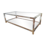 Table basse lucite, verre et métal années 80