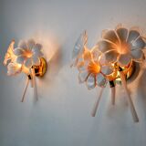Pair of pink fleurs-de-lis sconces, murano glass, Italy, 1970