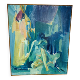 Painting, contemporary oil on canvas, blue women