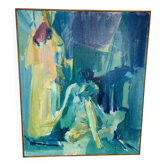 Painting, contemporary oil on canvas, blue women