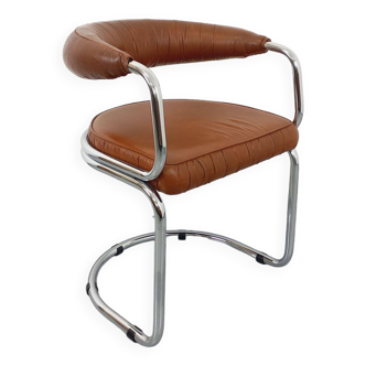 Vintage Italian armchair Giotto Stoppino for Kartell in chrome and skai from the 70s