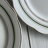 5 Vendôme, Digoin and Sarreguemines plates, real opaque France, green and gold decoration.