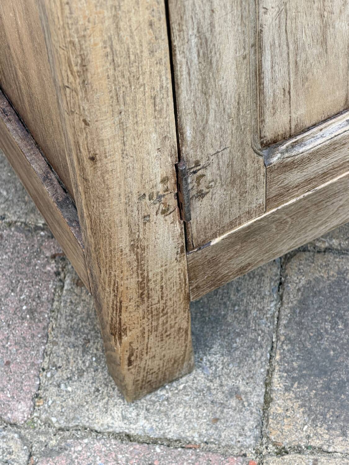Antique patinated Parisian buffet with shell handles.