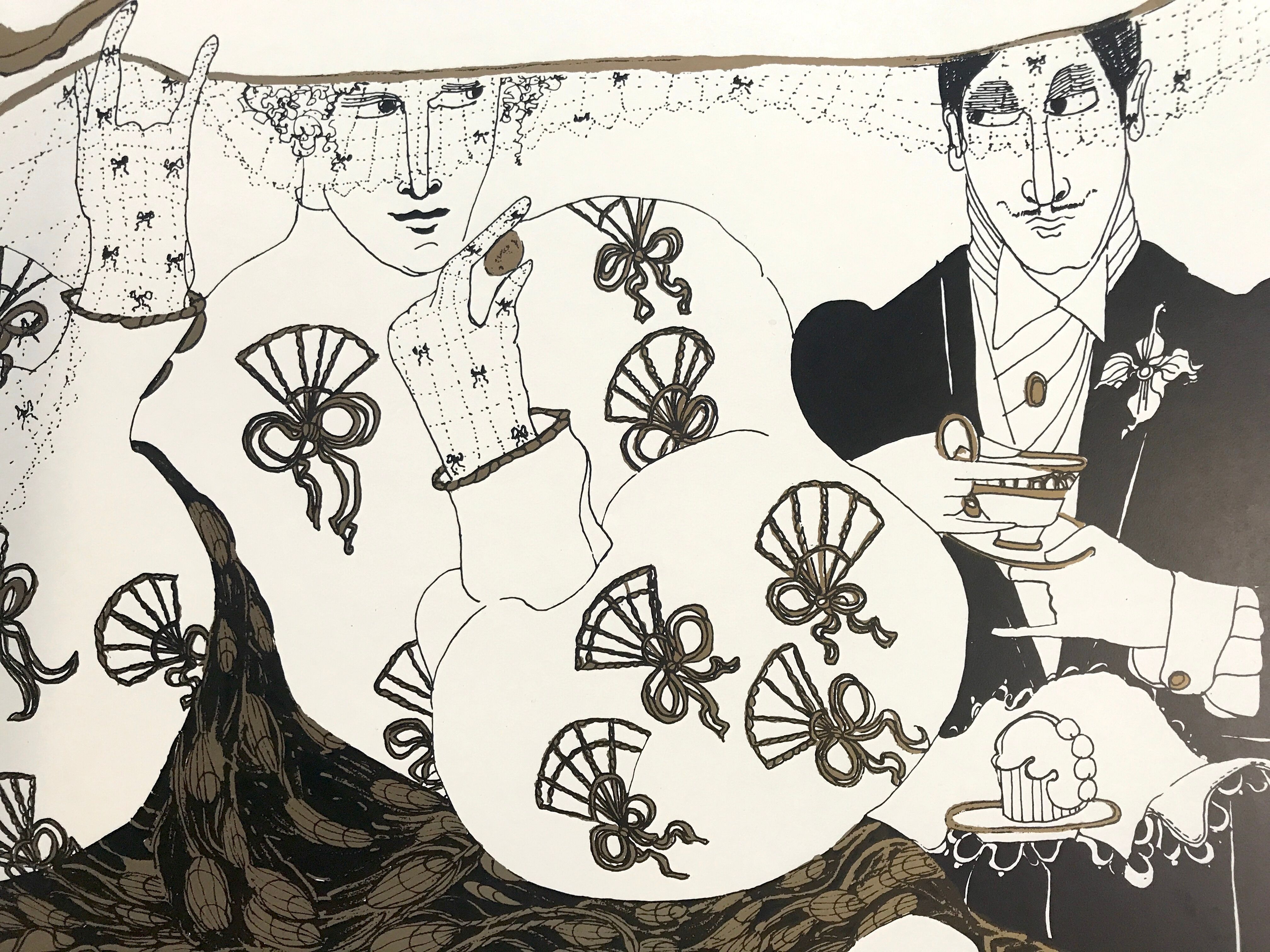 Original silkscreen print in black and gold by melinda patton, james mayor gallery, 1984 marcel proust