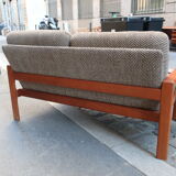 Two-seater Scandinavian sofa made of teak and 60s fabric