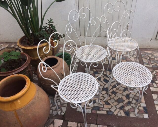 2 armchairs & 2 chairs, wrought iron1950