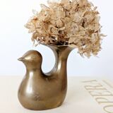 Candle holder or bird soliflore in brass, mid-century design from the 1960s.