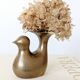 Candle holder or bird soliflore in brass, mid-century design from the 1960s.