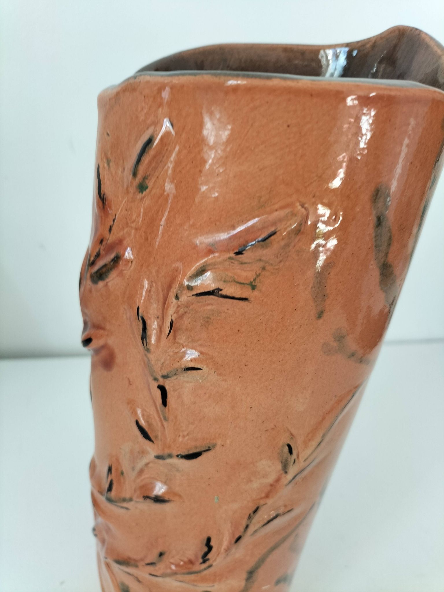 Stoneware vase signed LM, organic style, 70s/90s