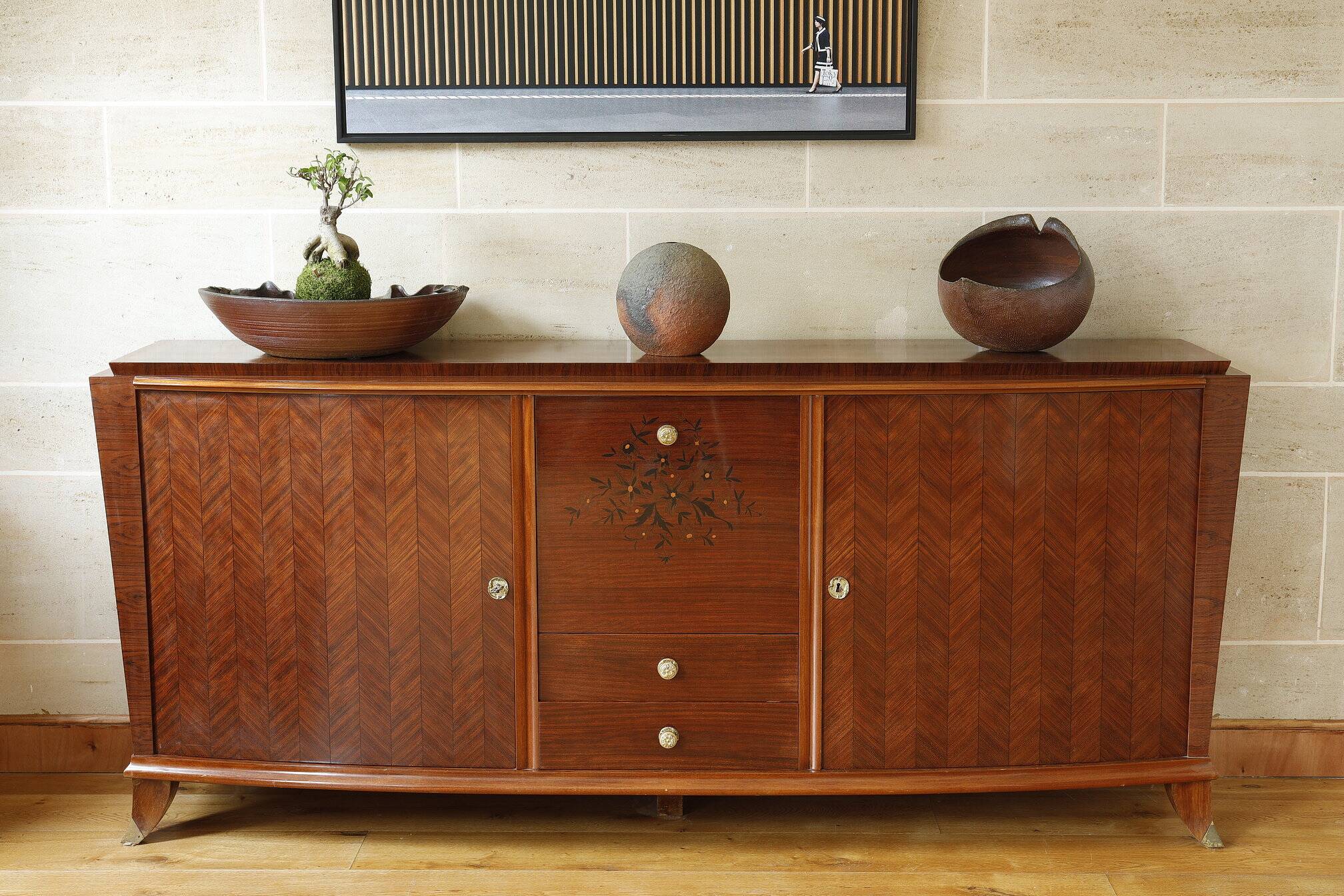 Rosewood and rosewood sideboard in the style of Jules Leleu