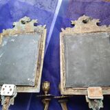 Paire d'appliques anciennes à miroir et bougeoir, en bronze doré,  électrifiées époque Napoléon