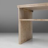 Minimalistic designed French console with shelve in travertine, 1980
