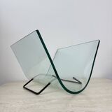 Post modern Fiam Italy curved glass magazine rack , 1980’s