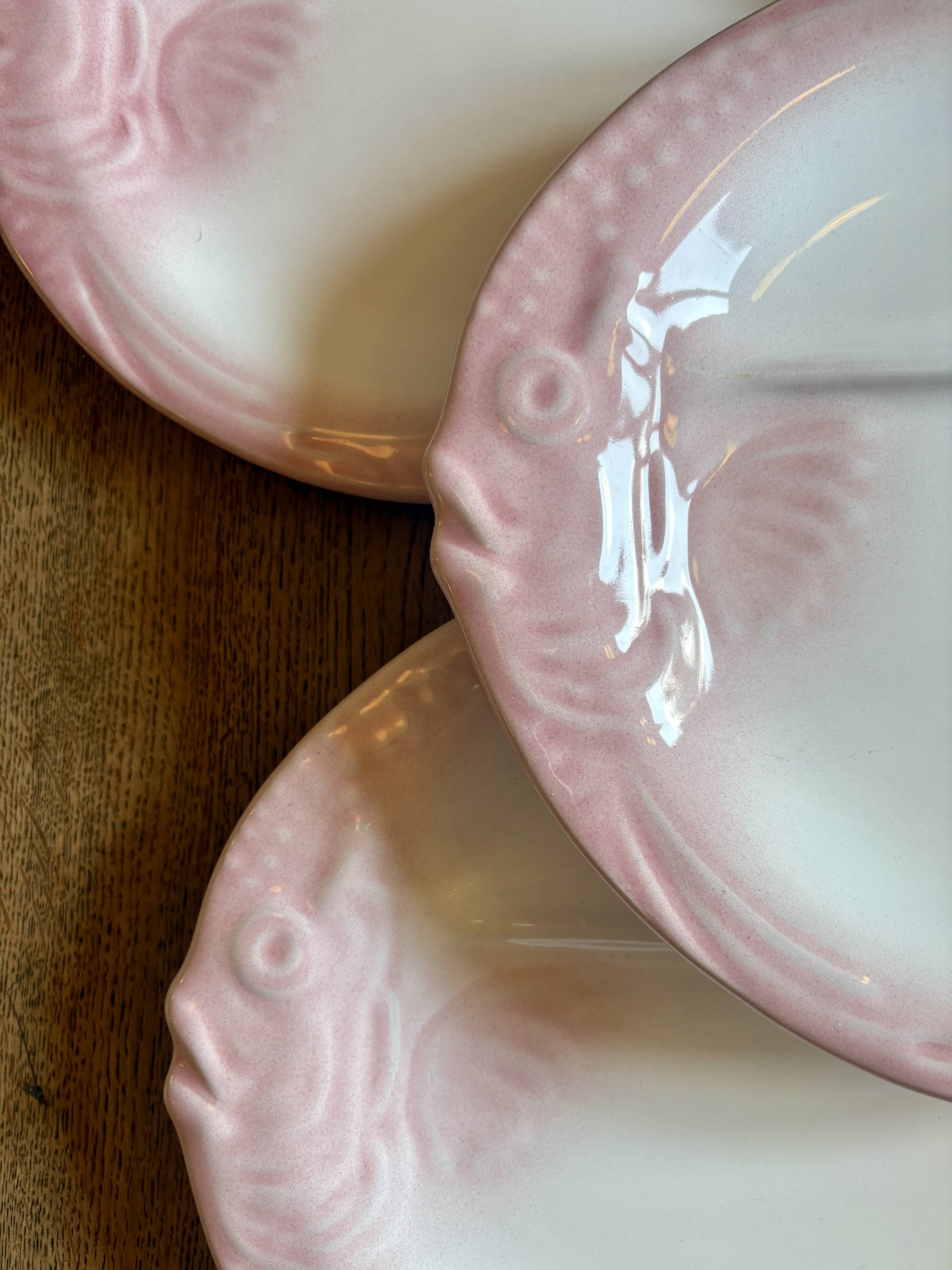 Set of 6 vintage plates in the shape of pink and gray fish - Nidervillier