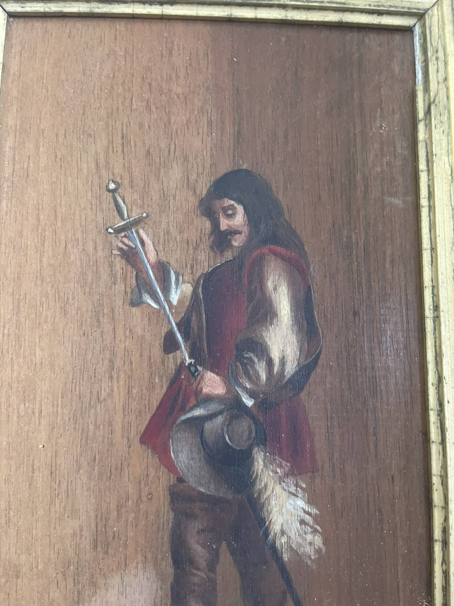 Antique Oil Wood Panel Framed Officer General Staff Hussar Signed 19th Century